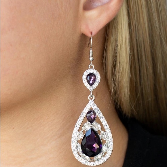 Jewelry - NWT Boutique Purple Sapphire Gemstone & Silver Diamond Rhinestone Earrings
